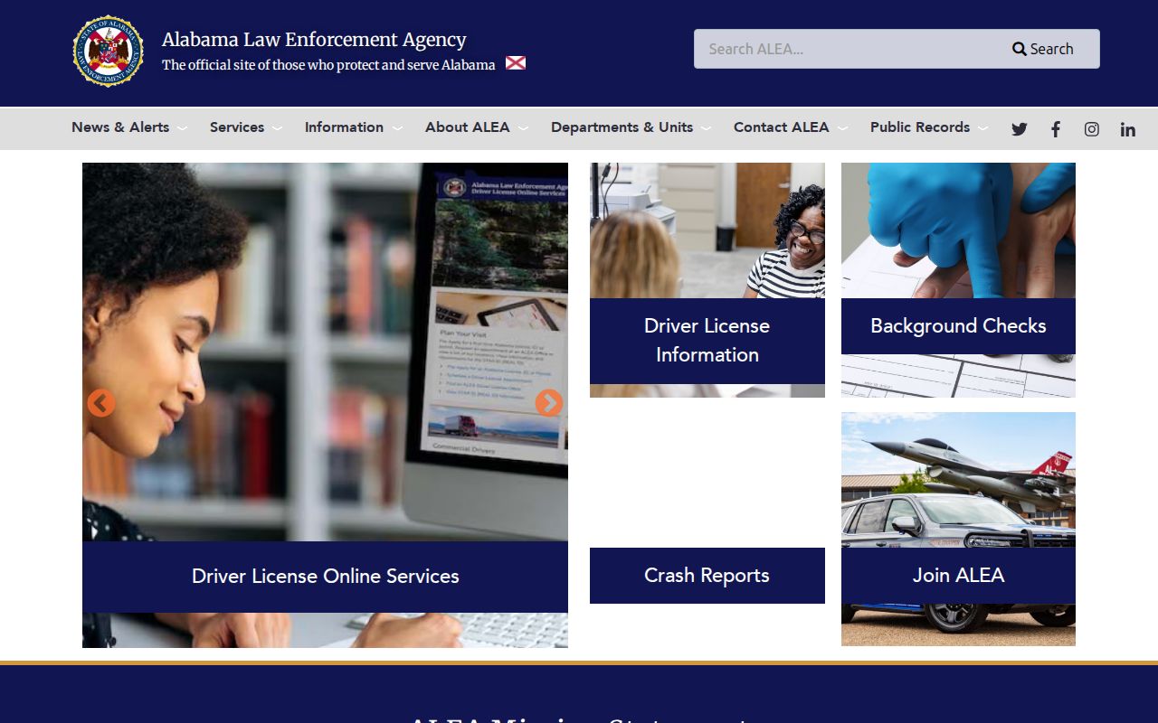 Alabama Law Enforcement Agency public safety homepage