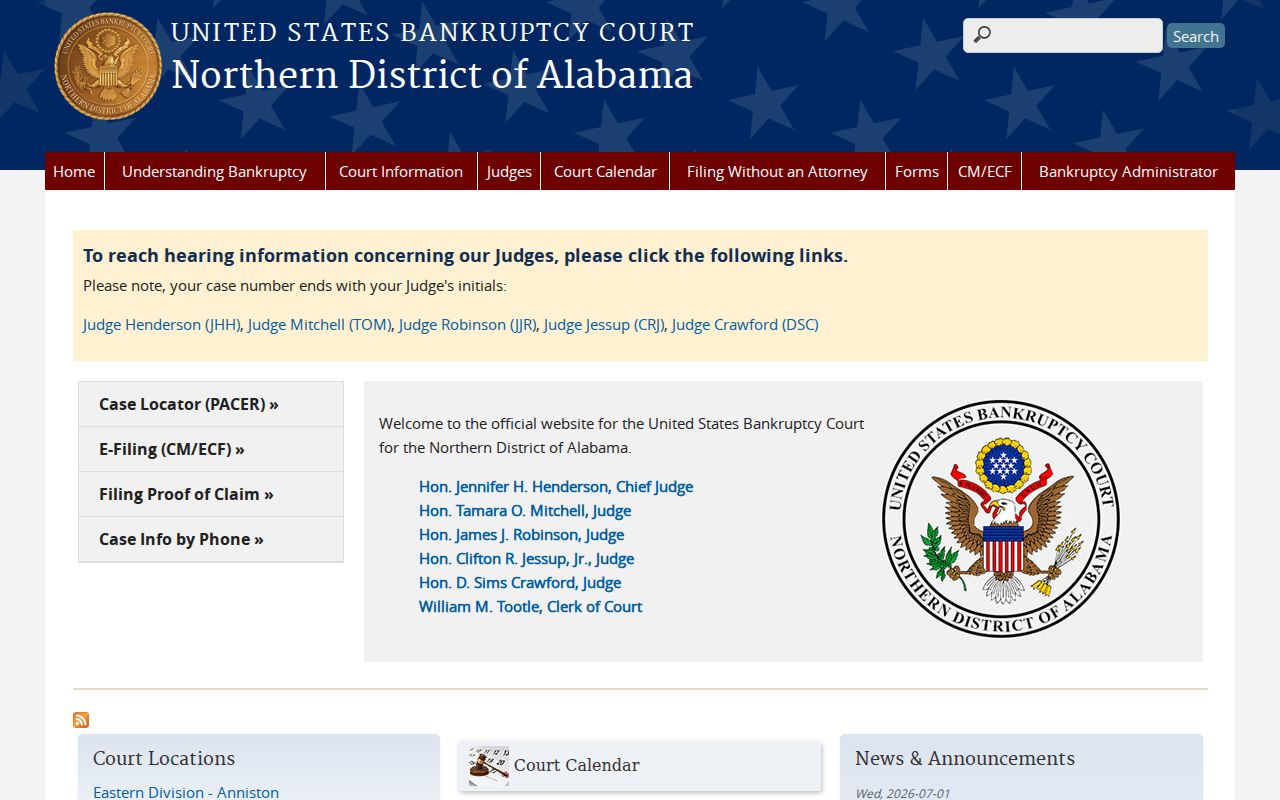 Lawrence County court dockets Northern District of Alabama bankruptcy docket source