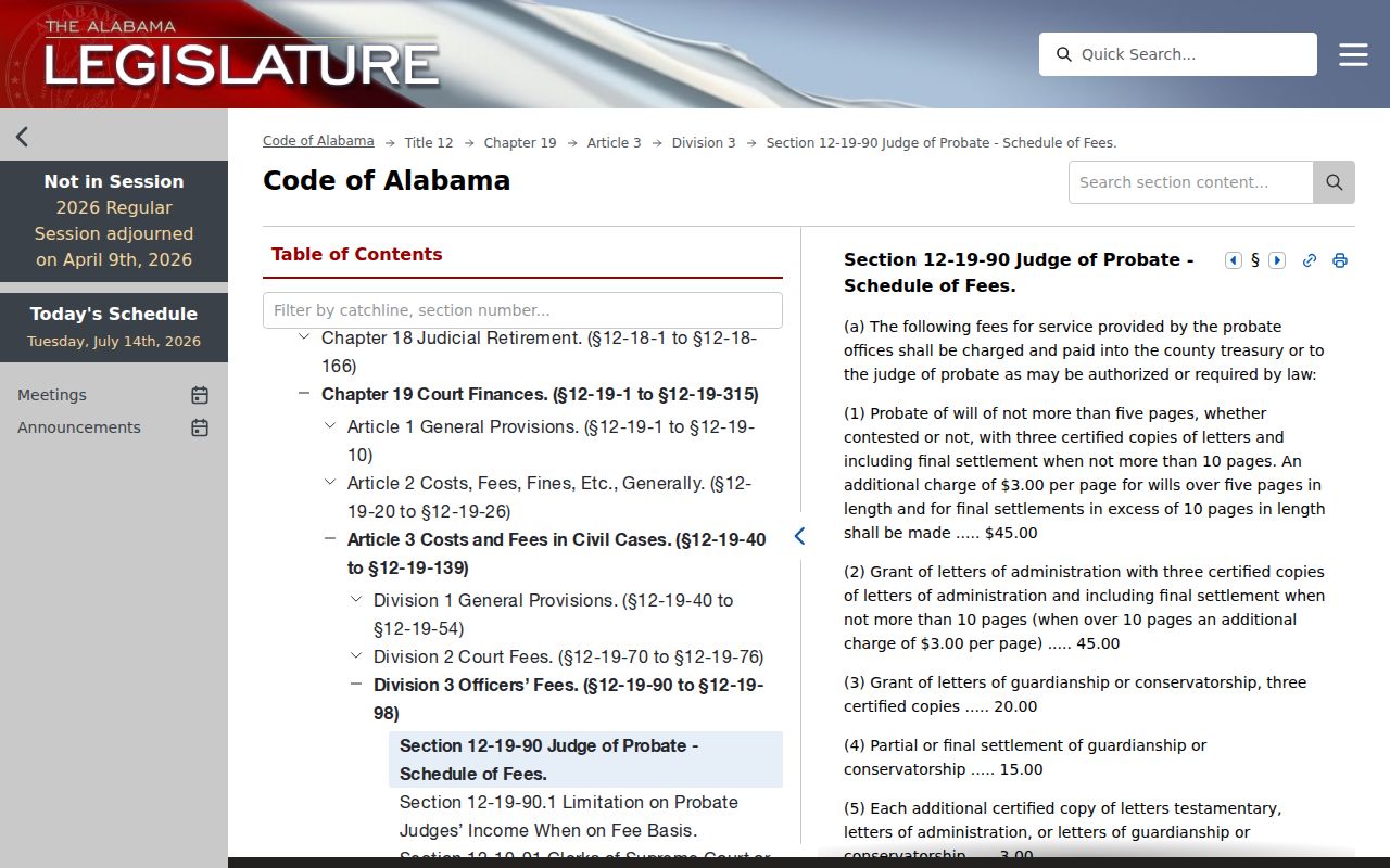 Lawrence County court records Alabama docket fee statute
