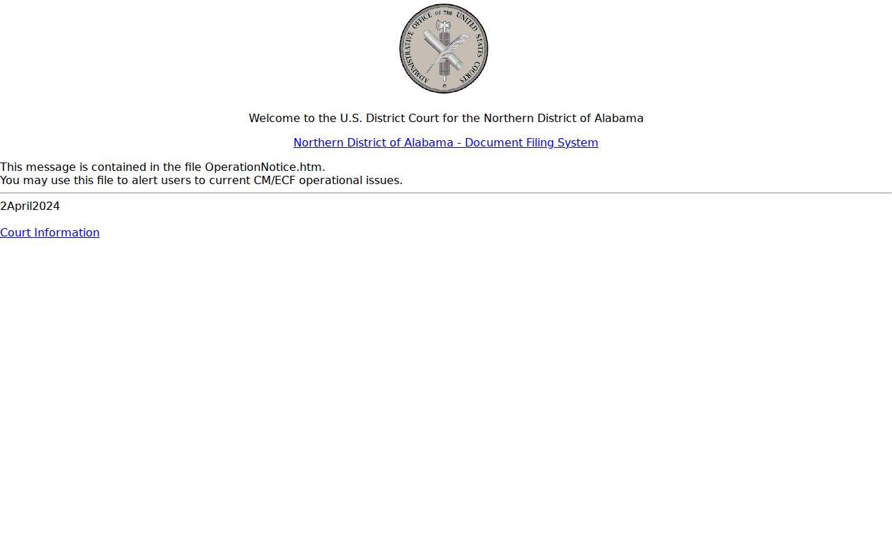 Northern District of Alabama CM ECF federal court system