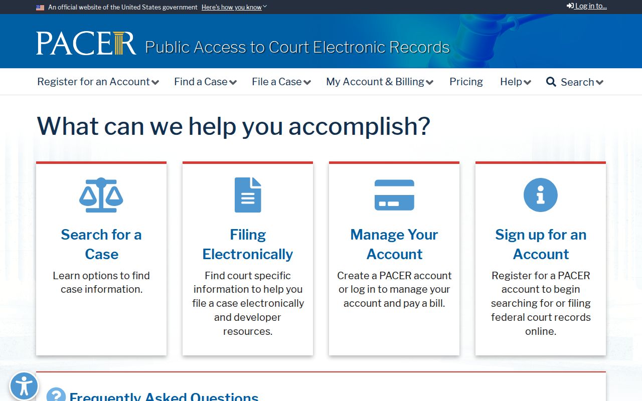 PACER federal court record access for federal criminal cases