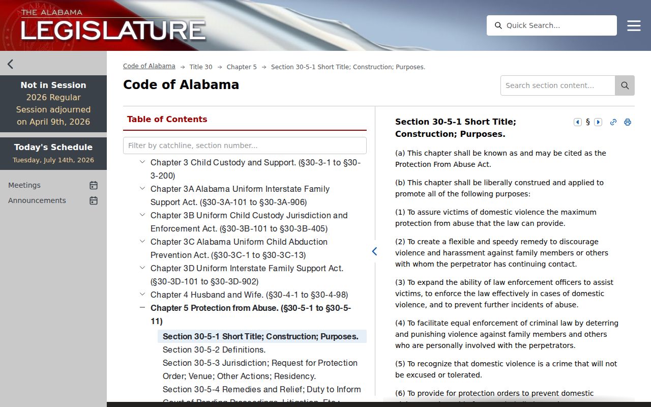 Alabama Protection from Abuse Act source for warrant related PFA violations